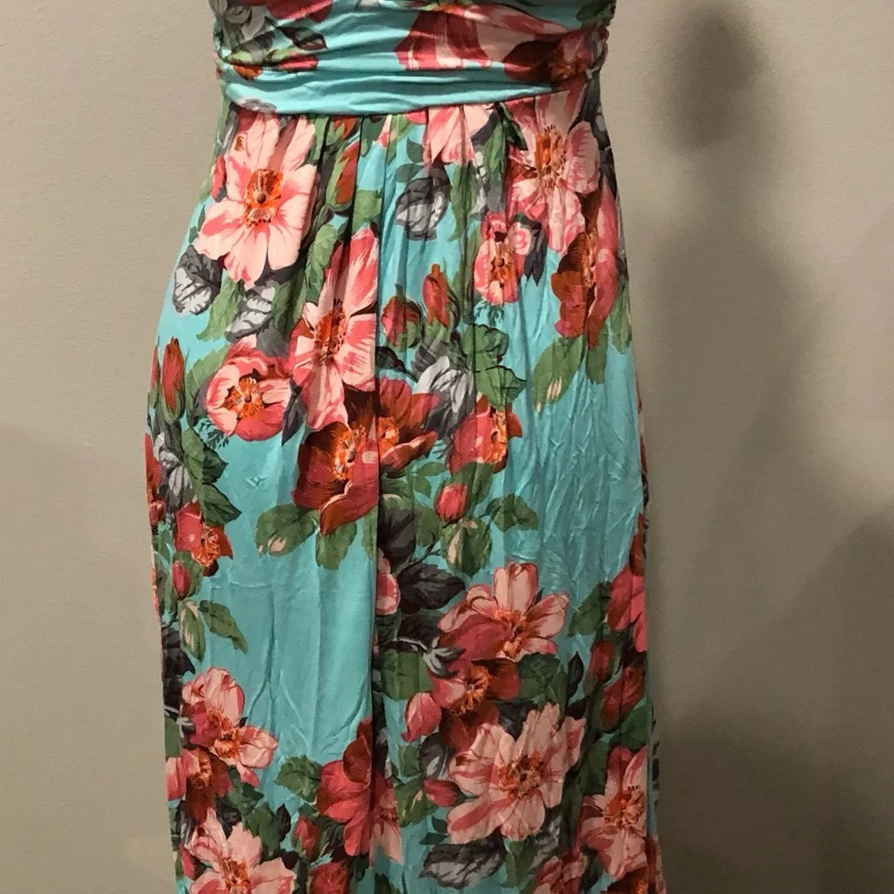 IMAN Mint Floral Maxi Dress XS NWT Cap Sleeve Slimming - Picture 4 of 5
